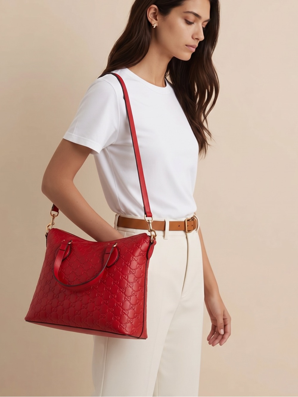 Authentic Gucci Red Leather Tote/ Shoulder Bag.